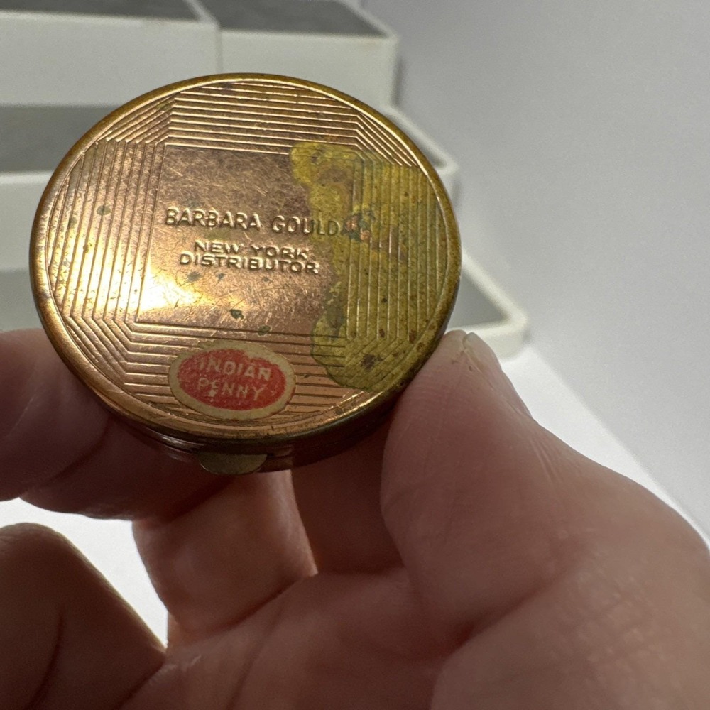 VTG Collectors Compact Makeup Barbara Gould New York Copper Rouge Puff Mini - Picture 6 of 10